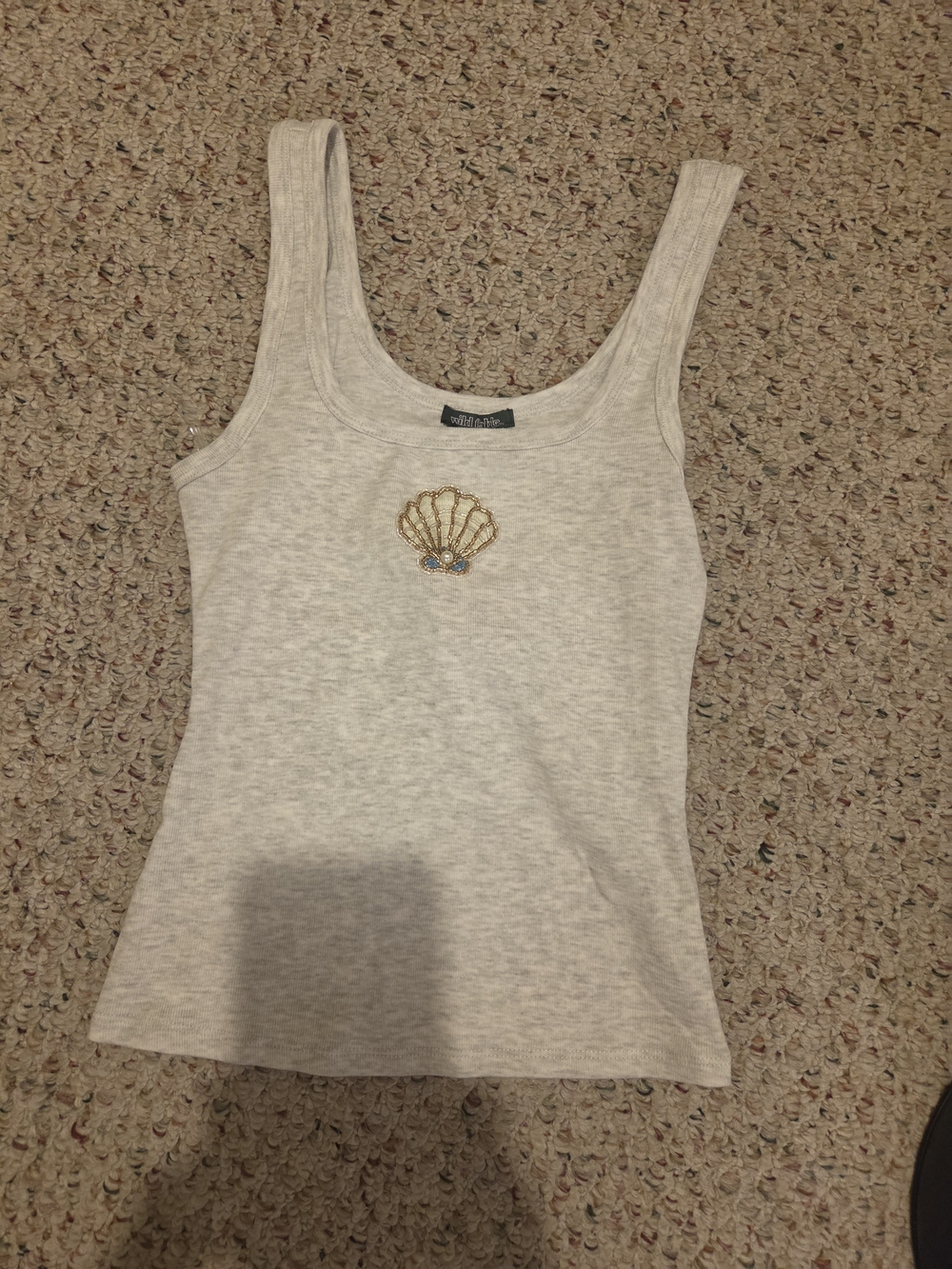 wild fable Cream Ribbed Shell-Embroidered Tank - Picture 2 of 5